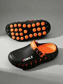 Zuecos transpirables de alta calidad para exteriores, sandalias antideslizantes para hombres, zapatos de playa ligeros y transpirables, zapatos de jardín suaves y cómodos, zapatos casuales para hombres con suela gruesa y duradera, zapatos para hombres de talla grande 36-45 (suela pintada a mano, patrón asimétrico) - naranja negro - Ver 4