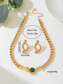 1 Set Fashion European & American Vintage Middle Eastern Exaggerated Chunky Chain Snake Head Necklace & Earrings Jewelry Set - Yellow Gold - View 3