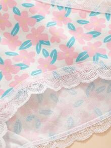 Mystèrelle 4pcs/Pack Pastoral Style Floral Lace Trim Comfortable Women's Triangle Panties - Multicolor - View 7
