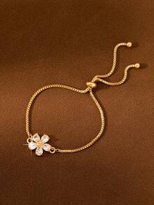 1pc Luxury Style Adjustable Flower Bracelet, Sweet Elegant Fairy Style, Suitable For Daily Wear, Gift, Date - Gold - View 1
