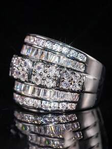 1pc Elegant Cubic Zirconia Ring, Women's Wedding Engagement Party Jewelry Valentine's Day Gift - 1# - View 8