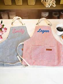 Customized Personalized Apron, Embroidered Apron With Customizable Name, Striped Apron With Pockets | Suitable For Cooking Parties | Birthday Gift - Multicolor - View 6