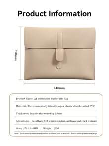 1Pc Thick 2mm Double-Sided PVC Litchi Grain Leather File Bag, Waterproof Scratch Resistant A4 Document Folder, Large Capacity Holds 14 Inch Laptop Minimalist Envelope Portfolio, Office Business Travel Document Storage Pouch - Close the Buckle - View 4