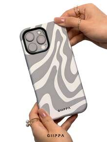 GIIPPA 1pc Grey Asymmetric Wavy Pattern Design, Phone 17 Pro Max Phone Case, Compatible With Phone 16 Pro Max, 15 Pro Max, 14 Pro Max, Korean-Style High-End Fashionable And Interesting Phone Case, Compatible With 11/12/13/14/15/16 Pro Max Plus, Elegant Design Suitable For Men And Women, Perfect Gift For Girlfriend On Christmas, Valentine's Day, Easter, Wedding Season And Birthday! - Multicolor - View 4