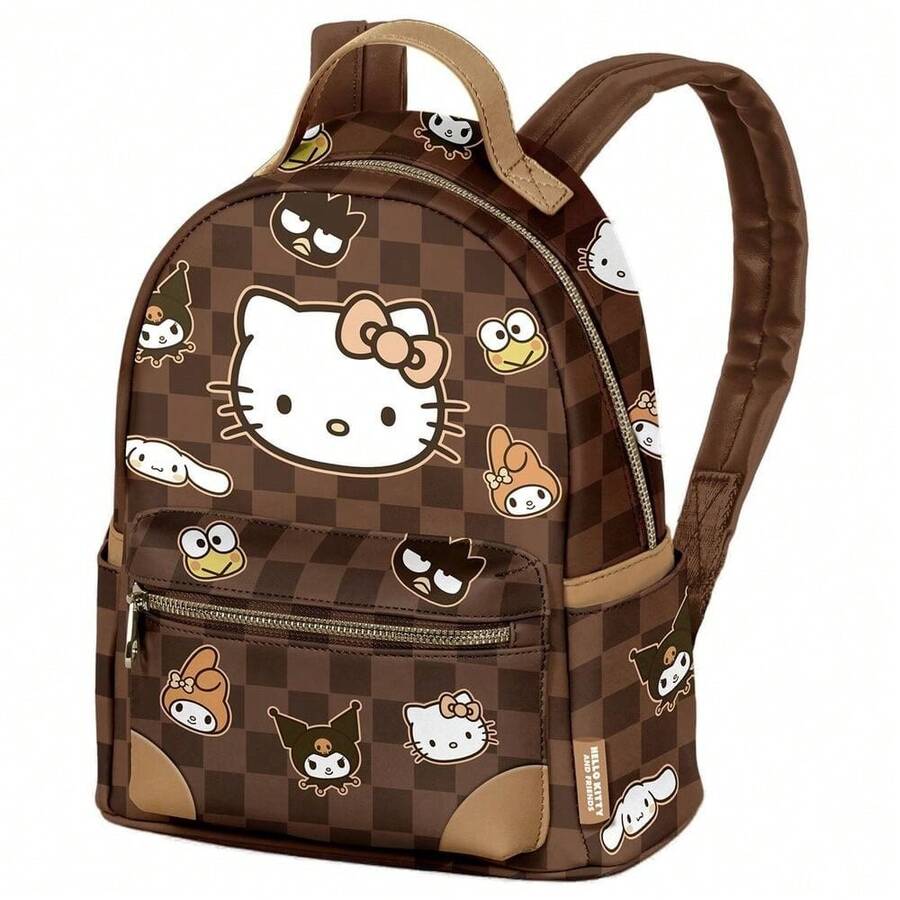 Hello Kitty Safta 和朋友們書包,25x22x15 厘米,兒童款,主隔層和前置拉鍊口袋,頂部提手,棕色格子圖案 - 選項 11 - 查看 1
