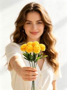 1/6 Pcs Artificial Flowers , Faux Flower Stems, Silk Artificial Flowers, For , Wedding Bouquets, Cemetery Wreaths, DIY Crafts - Yellow - View 9