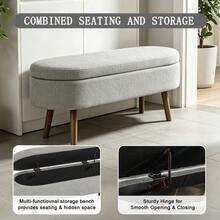 Multifunctional Storage Bench, Soft Chenille Fabric, Wooden Legs, Solid Wood Frame, 20L Storage Space, 110x40x42cm, For Bedroom, Living Room, Shoe Bench, Hallway - 灰色 - 查看 6