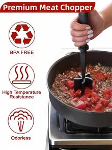 1PC Multifunctional Heat-Resistant Nylon Meat Chopper Masher, Ideal For Hamburger Meat, Ground Turkey & Other Minced Meat, Fast Prep Kitchen Tool - Black - View 6