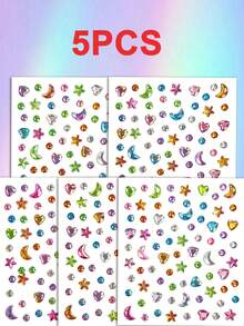 1/2/3/5 Colorful Star, Moon, Heart, Circle, Gem, And Diamond Stickers - Random Color Combinations, Suitable For Women's Cosmetic Faces And Eye Decorations, Ideal For DIY Use At Music Festivals, Carnival Parties, Birthday Parties, Etc - Multicolor - View 11
