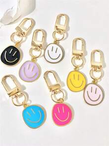 1pc/7pcs Women's Candy Color Smiling Face Alloy Keychain, Suitable For Daily Use, Gift For Mother, Father, Graduation Ceremony And Teacher - Multicolor - View 2