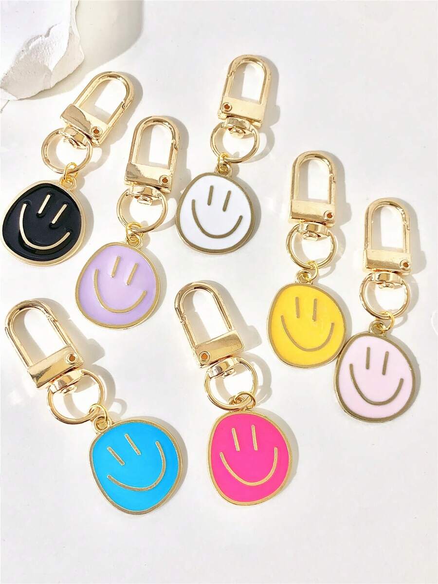 1pc/7pcs Women's Candy Color Smiling Face Alloy Keychain, Suitable For Daily Use, Gift For Mother, Father, Graduation Ceremony And Teacher