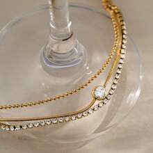 S SHOPBOHO 1 Set 3-Layer Stackable Single Diamond Snake Bone Chain Light Luxury Niche Thin Bracelet Waterproof Stainless Steel Jewelry - Multi-layered Thin Bracelet - View 5