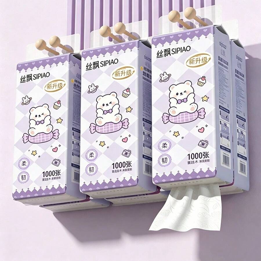 1000 Sheets Hanging Facial Tissues, Wall-Mounted Toilet Paper Napkins, Wet-Resistant Toilet Paper - Multicolor - View 1