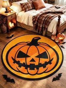 1pc Halloween Pumpkin Head Round Rug, Suitable For Living Room, Bedroom, Entryway, With Classic Pumpkin Face Print, Holiday Atmosphere Home Decor Mat, Fits Halloween Scene Arrangement, Decorative Rug, Bedroom Decor, Small Rug, Rug, Home Decor, Living Room Rug, Living Room Small Rug, Bedroom Rug, Living Room Home Decor, Outdoor Rug, Washable Rug, Suitable For Party Arrangement - Multicolor - View 4