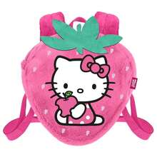 Hello Kitty Safta حقيبة ظهر مدرسية من القطيفة بتصميم هالو كيتي والفراولة، للأطفال، ناعمة ومبطنة، تصميم ثلاثي الأبعاد مع مقبض علوي وأحزمة قابلة للتعديل، وردي، للعودة إلى المدرسة - الخيار 6 - مشاهدة 2