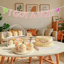 1set,I Got A Text Glitter DIY String Banner, Rose Gold Letter Garland With Green Palm Tree Pink Flamingo Cutouts,Tropical Flamingo Palm Bachelorette Banner For Tropical Bachelorette Beach Bridal Shower Party Decor Supplies - A - View 7
