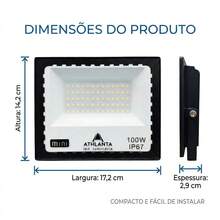 Kit 3 Refletores Holofote LED Branco Frio 100W IP67 Bivolt Athlanta Uso Externo Jardim Fachada Garagem Galpão - Multicolorido - Visão 6