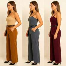 Kit 3 Women's Tailored Trousers With Belt - Caramel / Gray / Wine - View 3