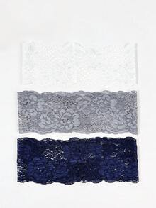 3件組女款純色刺繡蕾絲優雅時尚透氣舒適輕量裝飾髮箍，適合日常通勤、穿搭搭配、購物、旅行、攝影，送給好友的精緻禮物 - 深藍白灰三件式套裝 - 查看 6