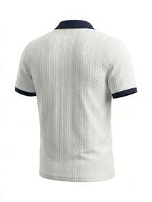 Men's Spring/Summer Daily Commute Fashion Casual Versatile Short Sleeve Jacquard Polo Shirt - White - View 4