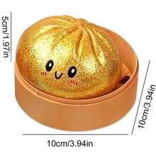Dumpling Squishy Toy With Steamer Box, Gold Glitter Slow Rising Fidget Squishies, Squishy Sensory Toys For Classroom, Stress Relief Anxiety Fidgets For Adults Kids, Kawaii Food Shaped Collectible Squishies, Party Favors, Soft Pinch Gift, Gold - 金色 - 查看 3