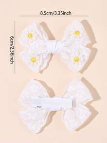 2pcs White Lace Hair Bows For Girls Embroidered Daisy Decor Ribbon Alligator Clip Sweet Casual Daily Hair Clips Teens Hair Accessories - Multicolor - View 6