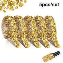 5pcs/Set Rhinestone Ribbon - Self-Adhesive Crystal Shiny Ribbon, Handmade Rhinestone, Clothes, Cake, Phone, Birthday, Wedding Decoration Shiny Rhinestone Tape, DIY - 5-piece Set With Random Drill Bit 50cm - View 10