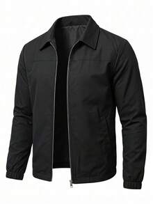 Men's Spring/Autumn Fashion Casual Jacket, Minimalist Versatile Fashion Lapel Collar Outerwear - Black - View 2