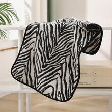 1pc/2pcs Approx. 13*30in/28*55in Thickened Zebra Stripe Coral Fleece Face Towel And Bath Towel, Super Soft, Absorbent, Quick Drying, Suitable For Swimming, Spa, Home Bathroom Shower, Back To School - Black and White - View 13