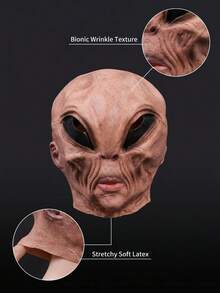 Halloween Alien Funny Mask, Adult Realistic Alien Mask, Scary Halloween Mask, Latex Full Head Party Prop Costume - Multiple Styles - View 7