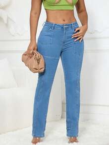 Women's Slims Classic Straight Leg Jean,Multi-Pocket Design,Zipper Fly Closure Utility Jeans - Light Wash - View 6