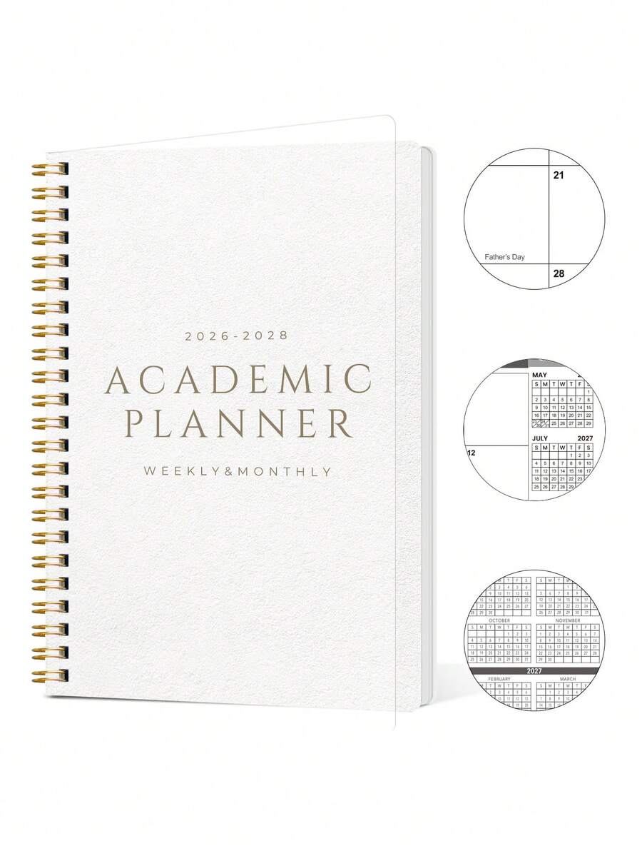 Trees 1pc A5 2026.7-2028.6 Academic Planner, Includes Budget Stickers, Weekly & Monthly Planner Spiral Bound Notebook, Minimalist White Cover, Suitable For Class Schedule, Exams, Assignments, Bills, Appointments & Daily Organization, Back To School Office Desk Supplies - A - View 1