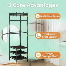 1pc 2-Tier Coat Rack, Integrated Shoe And Hat Storage Rack, Thickened Steel Tube Sturdy Clothing Hanging Rack, Bedroom Entryway Freestanding Clothing Storage Rack, Thickened Metal Steel Tube, Freestanding Integrated Coat Rack, Matte Black - Multicolor - View 6