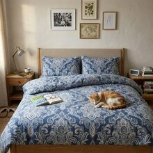 H&R Premium 3Pcs Cotton Duvet Cover Set Hypoallergenic, Breathable & Soft For Ultimate Night Comfort - Royal Dmask Blue - View 3