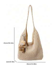 Fashionable Niche Design Hollow Woven Shoulder Bag, Multifunctional Leisure Vacation Style Armpit Bag, Simple Daily Cute Pendant Large Capacity Bag - Beige - View 5