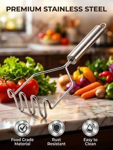 SMEGGEMS 1pc Stainless Steel Wavy Potato Masher, Kitchen Vegetable Fruit Pressing Tool - View 6
