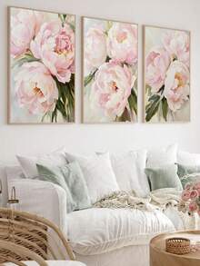 3pcs Vintage Melancholy Floral Wall Art, Dark Botanical Peony Art, Dark Academia Floral Wall Decor, Pink Peony Print, Soft Pink Floral Painting, Abstract Floral Poster, Personalized Home Decor Canvas Poster, Christmas Decoration, Christmas Gift, Framed/Unframed - Flower - View 2