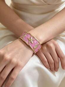 1件優雅創意海灘度假琺瑯海星海馬手鍊，適合女性日常配戴 - 粉色 - 查看 4