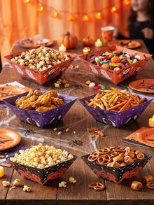 6pcs Halloween Paper Popcorn Boxes, Cute Ghost Pumpkin Snack Trays, Baby Shower Decor, Halloween Party Decorations, Halloween Decor, Trick Or Treat, Halloween Birthday Table Decor, Party Favors, Halloween Gifts - Multicolor - View 3