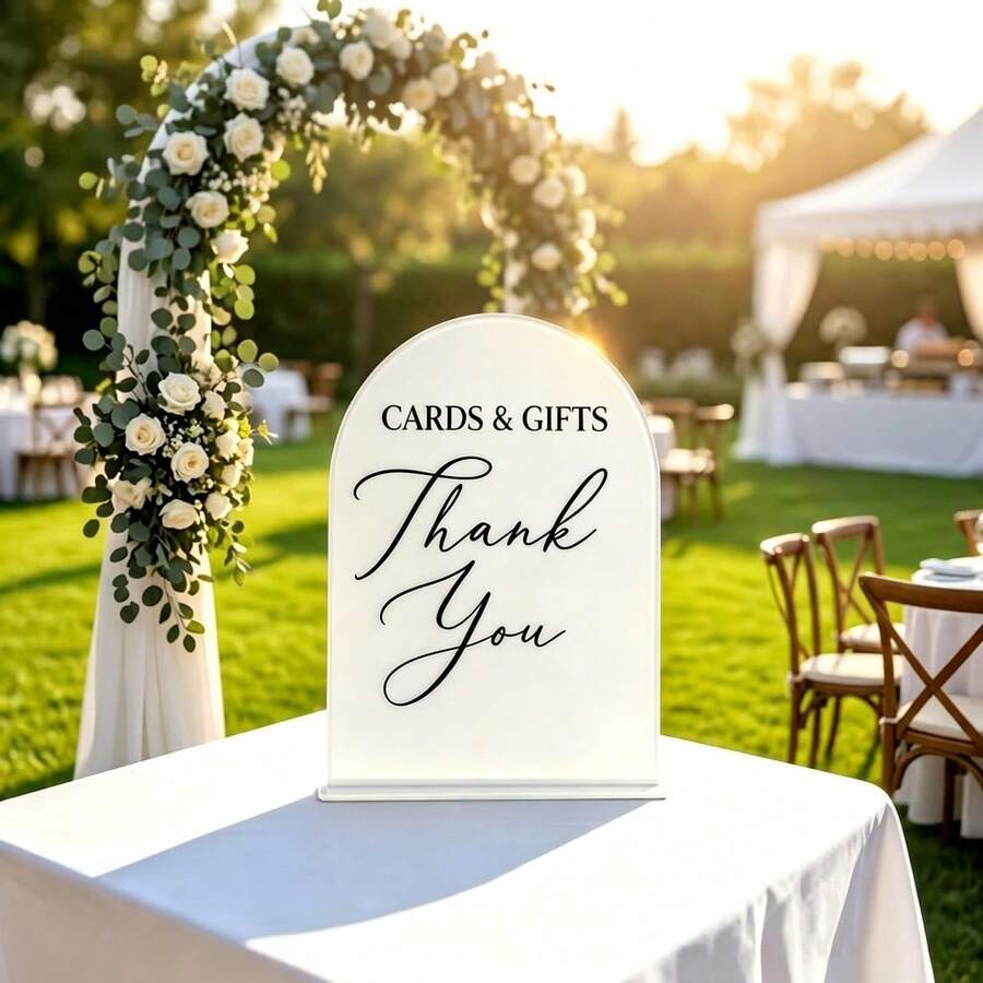 Acrylic Arch Sign - Elegantly Display "Cards & Gifts" And "Thank You"! Perfect For Weddings, Parties, Events Or Home Decor - Stylish Acrylic Decorative Sign For Card Area, Gift Table And Event Setups. - A - View 1