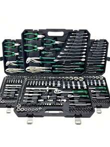 Premium Professional 46-Piece Tool Set, Automotive/Motorcycle/Bicycle Repair Mechanical Tool Kit, Includes 1/2*1/4*3/8 Inch Drive Deep And Standard Sockets, Automotive Parts Ratchet Wrenches, Advanced Ratchet Torque Wrench, Multi-Function - 46-piece Tool Set - View 2