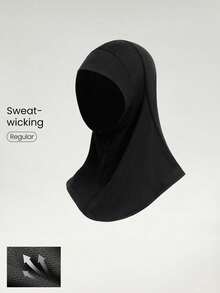 Breathable Mesh Hooded Hijab With Silicone Logo, Suitable For Running, Fitness, Daily Casual Wear - Black - View 1