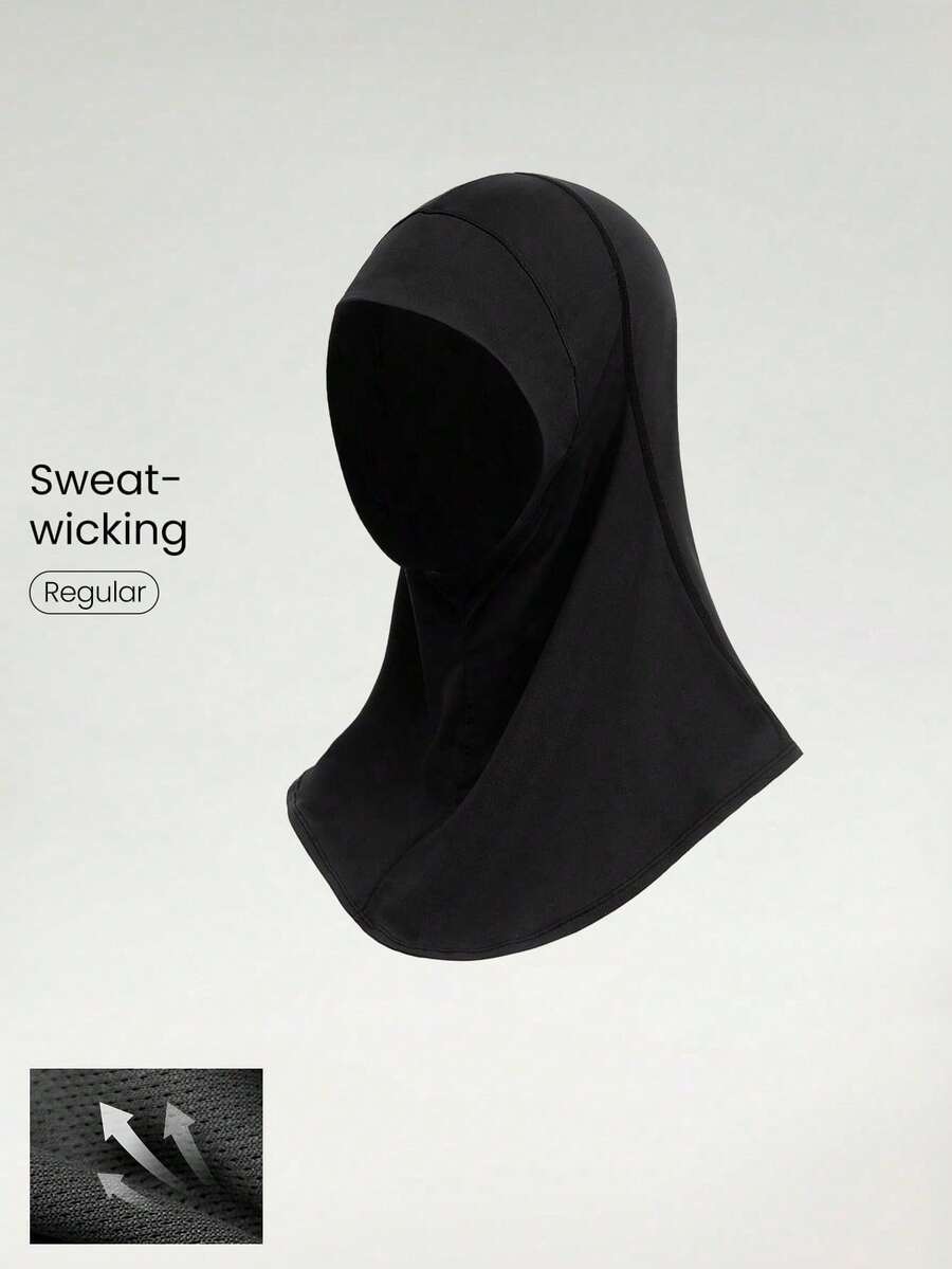 Breathable Mesh Hooded Hijab With Silicone Logo, Suitable For Running, Fitness, Daily Casual Wear - Black - View 1