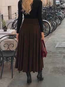 Women's Solid Color Pleated Casual Versatile Daily Wear Skirt - Brown - View 7