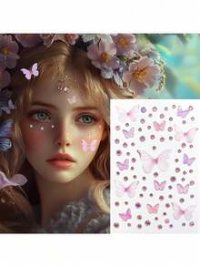 2 Peças Adesivos de Gema 3D com Strass em Formato de Coração e Borboleta, Maquiagem de Natal, Festa de Feriado, Festival de Música Estilo Y2K, Joias DIY para Olhos e Rosto, Joias Faciais Amarelo Verde Azul Rosa, Acessórios de Rave, Adequado para Apresentação de Dança, Lantejoulas Faciais, Acessórios de Halloween - Multicolorido - Visão 4