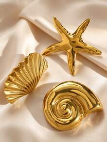 Vintage exquisite charmende Ozean-Stil Seestern Muschel Brosche 304 Edelstahl nicht verblassend lässig vielseitig geeignet für den täglichen Gebrauch von Frauen Kleidung Anstecknadel Accessoire Schmuck - Goldgelb - Übersicht 1