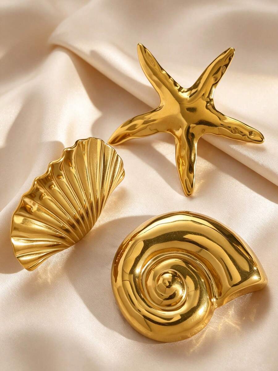 Vintage exquisite charmende Ozean-Stil Seestern Muschel Brosche 304 Edelstahl nicht verblassend lässig vielseitig geeignet für den täglichen Gebrauch von Frauen Kleidung Anstecknadel Accessoire Schmuck - Goldgelb - Übersicht 1
