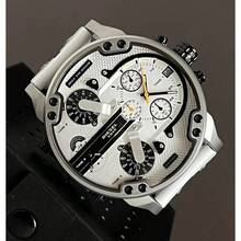 Jam Tangan Diesel DZ7401 Pria Ukuran Besar dengan 4 Zona Waktu, Bezel Baut Stainless Steel Perak, Tali Kulit Berlubang, Tahan Air 3ATM, Multi-Dial, Kronograf Jalanan - Satu-Ukuran - View 2