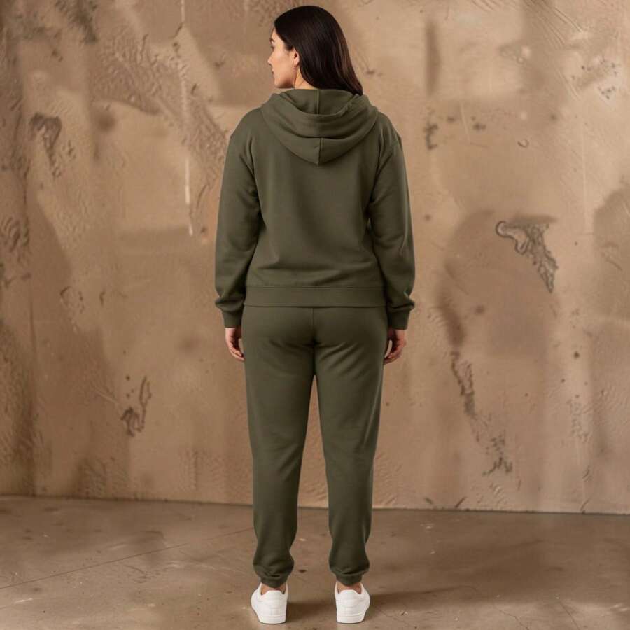 2-PIECE CASUAL SET FOR LADIES, HOODIE AND PANTS - Army Green - View 1
