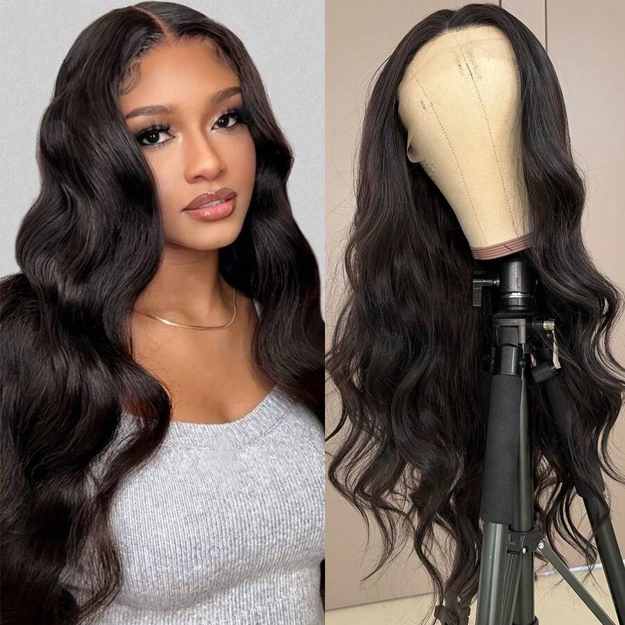 13X4 Light Blue Long Body Wave Lace Front Wig 28" Long Wavy Wigs Glueless Free Part Blue Wavy Hair Adjustable Straps & Combs Heat Resistant Blue Loose Wave Synthetic Hair Replacement Wigs For Women For Daily Wear Parties & Special Occasions - 黑色 - 查看 1